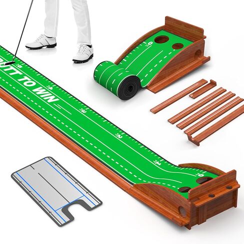 SAPLIZE Indoor/Outdoor Putting Mat with Auto Ball Return, Dual Holes & Distance Markers - Portable Golf Practice Green for Home or Office Training Aid in Kuwait