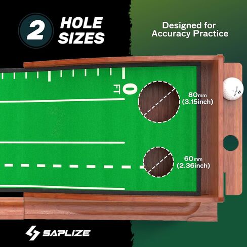 SAPLIZE Indoor/Outdoor Putting Mat with Auto Ball Return, Dual Holes & Distance Markers - Portable Golf Practice Green for Home or Office Training Aid in Kuwait