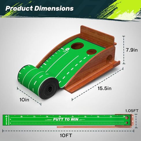 SAPLIZE Indoor/Outdoor Putting Mat with Auto Ball Return, Dual Holes & Distance Markers - Portable Golf Practice Green for Home or Office Training Aid in Kuwait
