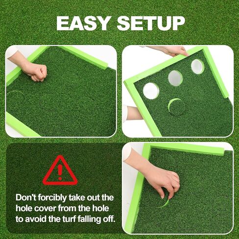 بساط وضع الجولف مع مضربين قابلين للتعديل، 4 كرات، 1 حقيبة محمولة - محمولة للاستخدام الداخلي والخارجي بطول 9.84 قدم باللون الأخضر للفناء الخلفي للمنزل والمكتب وألعاب الحفلات (العرض: 17.7 بوصة) in Kuwait
