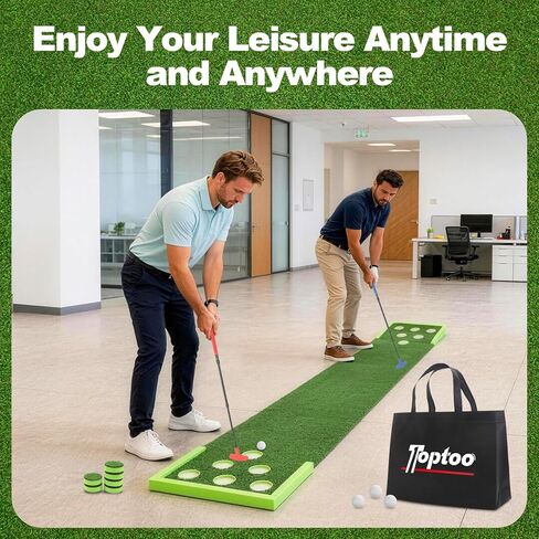 بساط وضع الجولف مع مضربين قابلين للتعديل، 4 كرات، 1 حقيبة محمولة - محمولة للاستخدام الداخلي والخارجي بطول 9.84 قدم باللون الأخضر للفناء الخلفي للمنزل والمكتب وألعاب الحفلات (العرض: 17.7 بوصة) in Kuwait