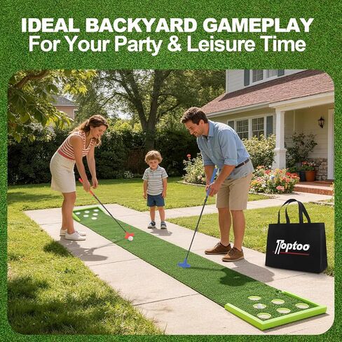 بساط وضع الجولف مع مضربين قابلين للتعديل، 4 كرات، 1 حقيبة محمولة - محمولة للاستخدام الداخلي والخارجي بطول 9.84 قدم باللون الأخضر للفناء الخلفي للمنزل والمكتب وألعاب الحفلات (العرض: 17.7 بوصة) in Kuwait