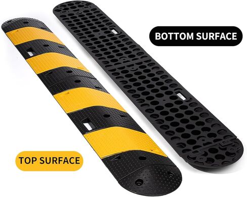 مطب سرعة مطاطي قابل للطي، هيكل بطول 7 أقدام مع غطاءين طرفيين - إجمالي 83.5 بوصة × 12 بوصة × 2 بوصة، تصميم بمقبض للحمل، مطب سرعة للممر باللون الأسود/الأصفر للممرات ومواقف السيارات والأحداث in Kuwait