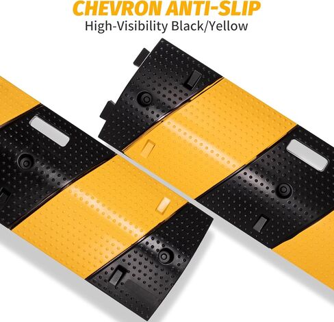 مطب سرعة مطاطي قابل للطي، هيكل بطول 7 أقدام مع غطاءين طرفيين - إجمالي 83.5 بوصة × 12 بوصة × 2 بوصة، تصميم بمقبض للحمل، مطب سرعة للممر باللون الأسود/الأصفر للممرات ومواقف السيارات والأحداث in Kuwait