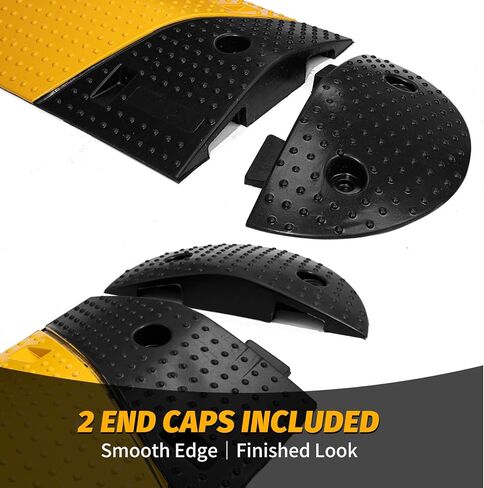 مطب سرعة مطاطي قابل للطي، هيكل بطول 7 أقدام مع غطاءين طرفيين - إجمالي 83.5 بوصة × 12 بوصة × 2 بوصة، تصميم بمقبض للحمل، مطب سرعة للممر باللون الأسود/الأصفر للممرات ومواقف السيارات والأحداث in Kuwait