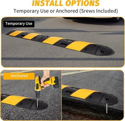 مطب سرعة مطاطي قابل للطي، هيكل بطول 7 أقدام مع غطاءين طرفيين - إجمالي 83.5 بوصة × 12 بوصة × 2 بوصة، تصميم بمقبض للحمل، مطب سرعة للممر باللون الأسود/الأصفر للممرات ومواقف السيارات والأحداث in Kuwait