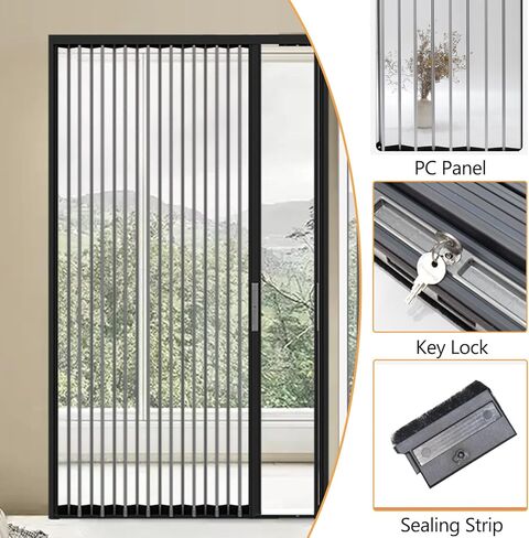 Aluminum Accordion Doors, Transparent Crystal Panel Folding Sliding Door, Acrylic Locking Invisible Accordion Doors for Bathroom Toilet Bathroom Partition, Black Frame(151x203cm/60x80in, Wxh) in Saudi Arabia