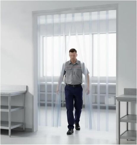 ستارة شريطية من مادة PVC للمجمدات المبردة، ستارة باب بديلة من الفينيل، عزل حراري صناعي لمدخل المستودعات (195 × 210 سم) - متينة وموفرة للطاقة in Kuwait