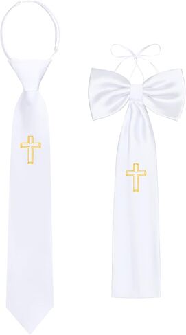 2 PCS First Communion Arm Band Boy's Boy White Tie White Tie Dedical Gifts Satin Arm Bow for 1st Complement in Kuwait