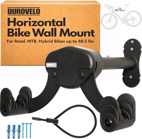 Bike Wall Mount - Horizontal Wall Hanger, Adjustable Design for Road, Mountain and Hybrid Bikes up to 48.5 lbs - Space-Saving Bike Rack for Garage or Apartment - Sturdy Indoor Bicycle Storage in Kuwait