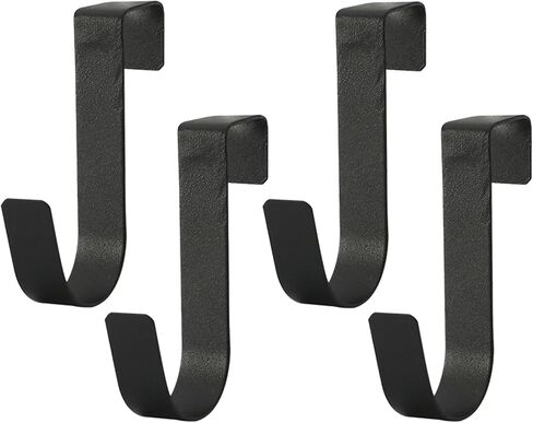 Over Cabinet Door Hooks, 4 Pack Heavy Duty Metal J-Hooks for Kitchen, Bathroom, Laundry Room, Cabinet Hooks for Hanging, Hold Up to 7 lbs, Space-Saving Organizer - Black in Saudi Arabia