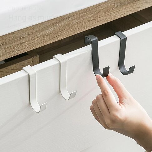 Over Cabinet Door Hooks, 4 Pack Heavy Duty Metal J-Hooks for Kitchen, Bathroom, Laundry Room, Cabinet Hooks for Hanging, Hold Up to 7 lbs, Space-Saving Organizer - Black in Saudi Arabia