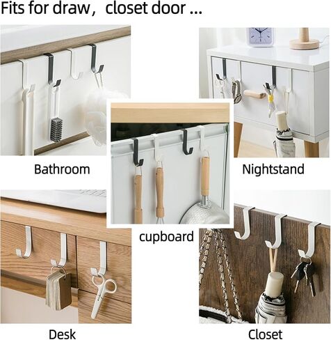 Over Cabinet Door Hooks, 4 Pack Heavy Duty Metal J-Hooks for Kitchen, Bathroom, Laundry Room, Cabinet Hooks for Hanging, Hold Up to 7 lbs, Space-Saving Organizer - Black in Saudi Arabia