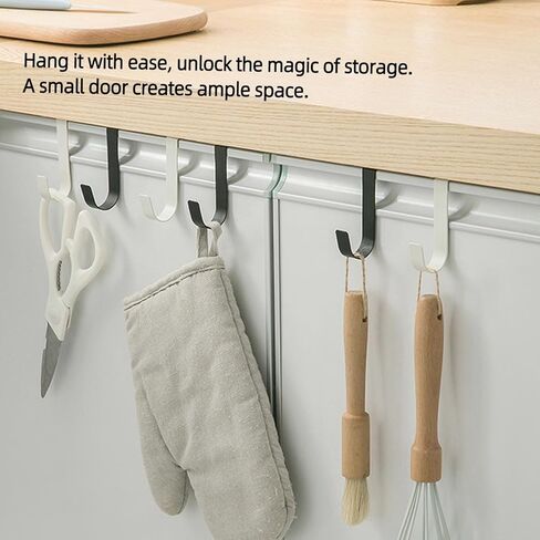 Over Cabinet Door Hooks, 4 Pack Heavy Duty Metal J-Hooks for Kitchen, Bathroom, Laundry Room, Cabinet Hooks for Hanging, Hold Up to 7 lbs, Space-Saving Organizer - Black in Saudi Arabia
