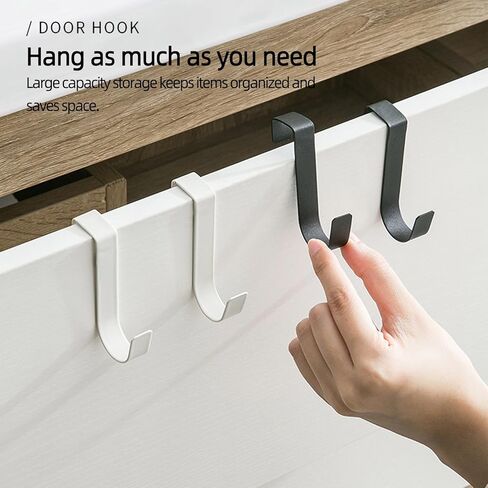 Over Cabinet Door Hooks, 4 Pack Heavy Duty Metal J-Hooks for Kitchen, Bathroom, Laundry Room, Cabinet Hooks for Hanging, Hold Up to 7 lbs, Space-Saving Organizer - Black in Saudi Arabia
