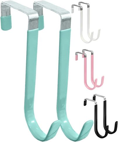 Over The Door Hooks, 2 Pack Z-Shaped, Metal, Reusable, Over The Door, Living Room, Bathroom, Kitchen, Coat-Black in Saudi Arabia