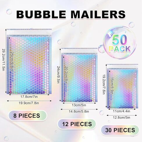 50 PCS مراسلات الفقاعات المجسم ، مراسلات الفقاعات المعدنية ، المظلات المبطنة للماء ، مظاريف وسادة الختم ، أكياس شحن بريق بريق للبريد ، الشحن ، التعبئة ، الأعمال الصغيرة in Kuwait