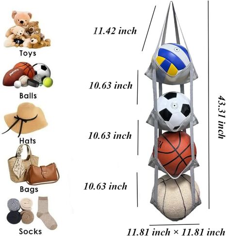 4-Tier Mesh Ball Storage Organizer, Basketball Holder for Garage, Sports Ball Storage for Basketballs, Toys and Snacks in Saudi Arabia