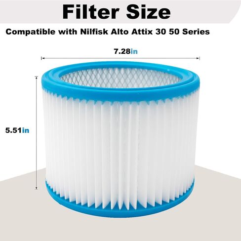 فلتر خرطوشة بديل HEPA مكون من قطعتين مع شبكة معدنية معززة، متوافق مع مكنسة Nilfisk ALTO Attix 30 و50 الرطبة والجافة in Kuwait
