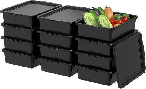 13 L Commercial Bus Tub with Lid, Set of 12, Black Utility Bus Box in Saudi Arabia