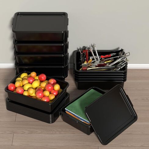 13 L Commercial Bus Tub with Lid, Set of 12, Black Utility Bus Box in Saudi Arabia