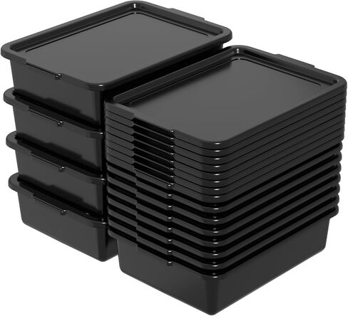 13 L Commercial Bus Tub with Lid, Set of 12, Black Utility Bus Box in Saudi Arabia