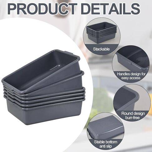 صندوق باص تجاري بلاستيكي سعة 15 لتر، 12 علبة أطباق للمطعم والمنزل، رمادي in Kuwait