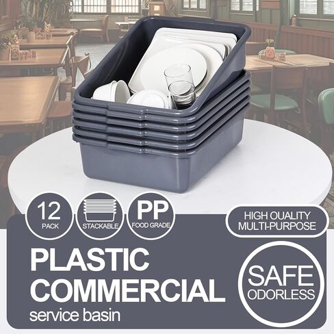 صندوق باص تجاري بلاستيكي سعة 15 لتر، 12 علبة أطباق للمطعم والمنزل، رمادي in Kuwait