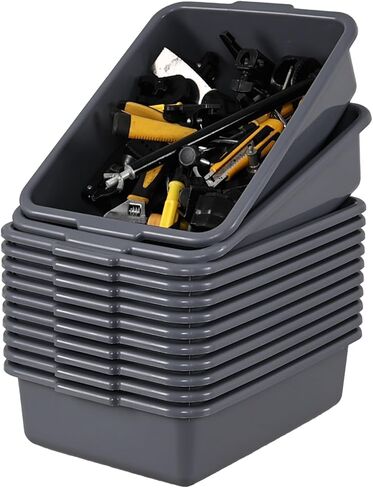 صندوق باص تجاري بلاستيكي سعة 15 لتر، 12 علبة أطباق للمطعم والمنزل، رمادي in Kuwait