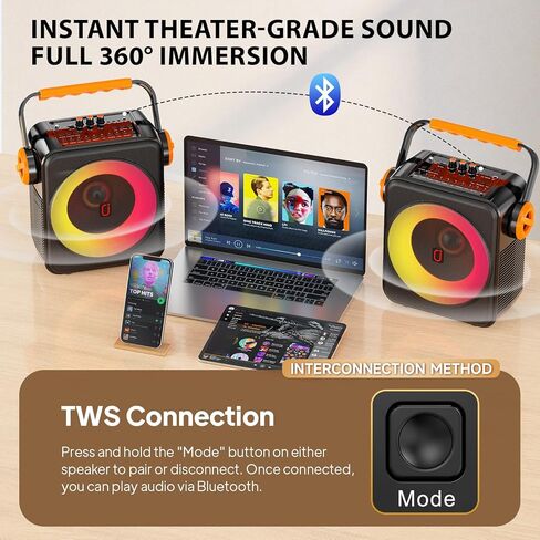 Karaoke Machine with 2 Microphones, Portable Bluetooth 5.3 Karaoke Speaker for Adults, PA System with Echo Adjustment for Outdoor Events, Gatherings and Parties, Stage Subwoofers (80W) in Kuwait