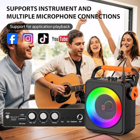 Karaoke Machine with 2 Microphones, Portable Bluetooth 5.3 Karaoke Speaker for Adults, PA System with Echo Adjustment for Outdoor Events, Gatherings and Parties, Stage Subwoofers (80W) in Kuwait
