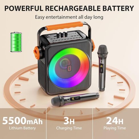 Karaoke Machine with 2 Microphones, Portable Bluetooth 5.3 Karaoke Speaker for Adults, PA System with Echo Adjustment for Outdoor Events, Gatherings and Parties, Stage Subwoofers (80W) in Kuwait