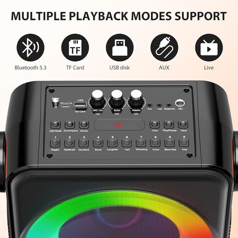 Karaoke Machine with 2 Microphones, Portable Bluetooth 5.3 Karaoke Speaker for Adults, PA System with Echo Adjustment for Outdoor Events, Gatherings and Parties, Stage Subwoofers (80W) in Kuwait