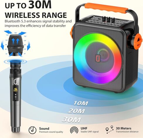 Karaoke Machine with 2 Microphones, Portable Bluetooth 5.3 Karaoke Speaker for Adults, PA System with Echo Adjustment for Outdoor Events, Gatherings and Parties, Stage Subwoofers (80W) in Kuwait