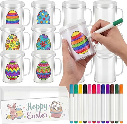 Umigy 12 Set Mother's Day DIY Color Your Own Cups Mother's Day Craft for Kids Bulk Painted Your Own Plastic Mugs for Kids Party Favors Crafts Classroom Home Activities Mom Gifts in Kuwait