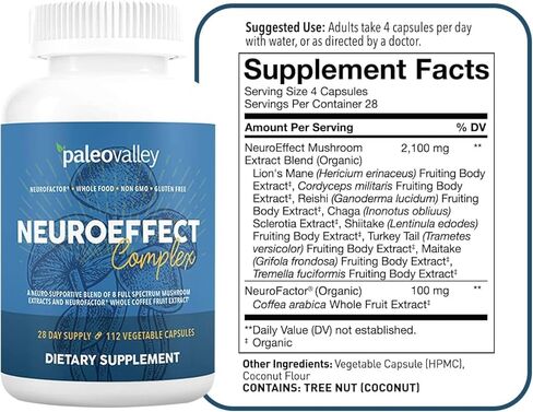 Paleovalley NeuroEffect - Neuro Mushroom Coffee Nutritional Supplement for Focus, Memory, and Energy Support - 28-Day Supply - 8 Full Spectrum Mushroom and Whole Coffee Fruit Extracts in Saudi Arabia