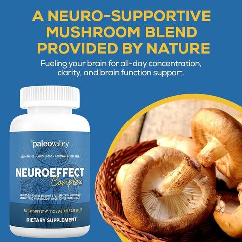 Paleovalley NeuroEffect - Neuro Mushroom Coffee Nutritional Supplement for Focus, Memory, and Energy Support - 28-Day Supply - 8 Full Spectrum Mushroom and Whole Coffee Fruit Extracts in Saudi Arabia