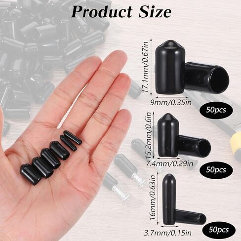 150 Pcs Vinyl Flexible Rubber End Caps 3 Sizes Black Bolt Screw Covers Thread Protectors Screw Thread Protectors Rubber End Caps for Metal Tubing Rod Bolt, 8mm, 6.5mm, 3mm in Kuwait