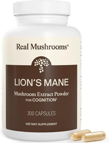 Real Mushrooms Lion’s Mane Capsules - Organic Lions Mane Mushroom Extract for Cognitive Function & Immune Support - Brain Mushroom Supplements for Memory and Focus - Vegan, 300 Caps in Kuwait