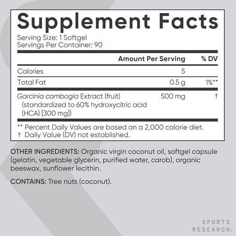 Sports Research Garcinia Cambogia Extract (60% HCA) with Extra Virgin Organic Coconut Oil | Non-GMO, Soy & Gluten Free (180 Liquid Softgels) in Kuwait