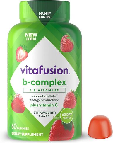 Vitafusion B-Complex Gummy Dietary Supplements, with 5 B Vitamins to Support Cellular Energy Production (1), Plus Vitamin C, Strawberry Flavor, 60 Count in Kuwait