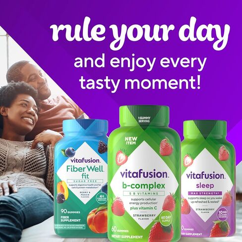 Vitafusion B-Complex Gummy Dietary Supplements, with 5 B Vitamins to Support Cellular Energy Production (1), Plus Vitamin C, Strawberry Flavor, 60 Count in Kuwait