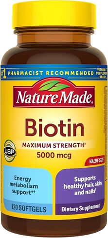 Nature Made Maximum Strength Biotin 5000 mcg, Dietary Supplement may help support Healthy Hair, Skin & Nails, 120 Softgels in Kuwait