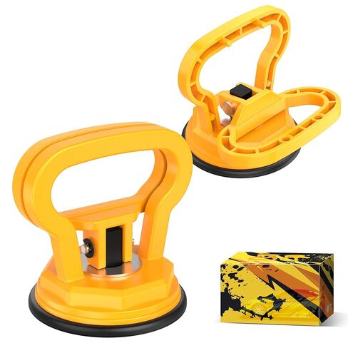 Amooca Glass Suction Cup Lifter Heavy Duty Tile Marble Suction Cup Vacuum Lifter with Handle for Granite Lifting & Window Replacement 40 lbs Load Capacity (2 Pack Yellow Small) in Kuwait