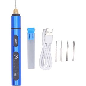 USB Rechargable Engraving Pen,Professional Mini Engraving Tool Kit - Silver Aluminum Alloy USB Rechargeable Electric Engraving Pen with 4 Heads for Accurate Crafting (Blue) in Kuwait