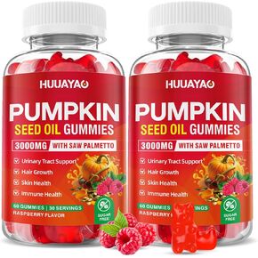 علكات زيت بذور اليقطين 3000 مجم، زيت بذور اليقطين العضوي مع البلميط المنشاري يدعم صحة الشعر والبشرة والبروستاتا، مستخلص عالي النقاء للنساء والرجال، نكهة التوت، 60 قطعة in Kuwait