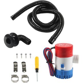 12v 1100 Gallons/Hour Marine Bilge Pump Kit, Includes 1-1/8" Diameter Bilge Pump, 6.5' Hose, 2 Stainless Steel Hose Clamps, And Hull Penetration Fitting. Suitable for Fishing Boats, Speedboa in Kuwait