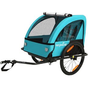 Sepnine Kids Bike Trailer, 2 in1 Canopy Carrier Converts to Pushcart Suitable for 1 to 2 Kids, 12+ Months, Quick Attach to Bike, Foldable, with 5-Point Harness and Storage Bags in Kuwait