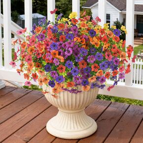 Homsunny Artificial Fake Flowers Plants Outdoors Spring Decor, Faux Flowers Silk Daisy Eucalyptus Plants UV Resisitant for Outside Planter Pot Front Porch Garden Patio Decoration(12 Bundles) in Kuwait