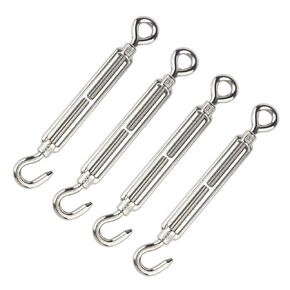 304 خطاف وخطاف من الفولاذ المقاوم للصدأ وصلة ربط المقطورة شديدة التحمل M4 M6 M8 شداد قابل للتعديل لشد الشراع الظل سلك كابل معدني 5/32 1/4 5/16 حبل درابزين، 4 قطع M6 in Kuwait